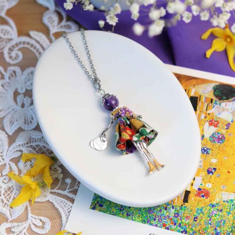 collier pierre améthyste poupée articulée robe Klimt-Murmures d'une charmeuse
