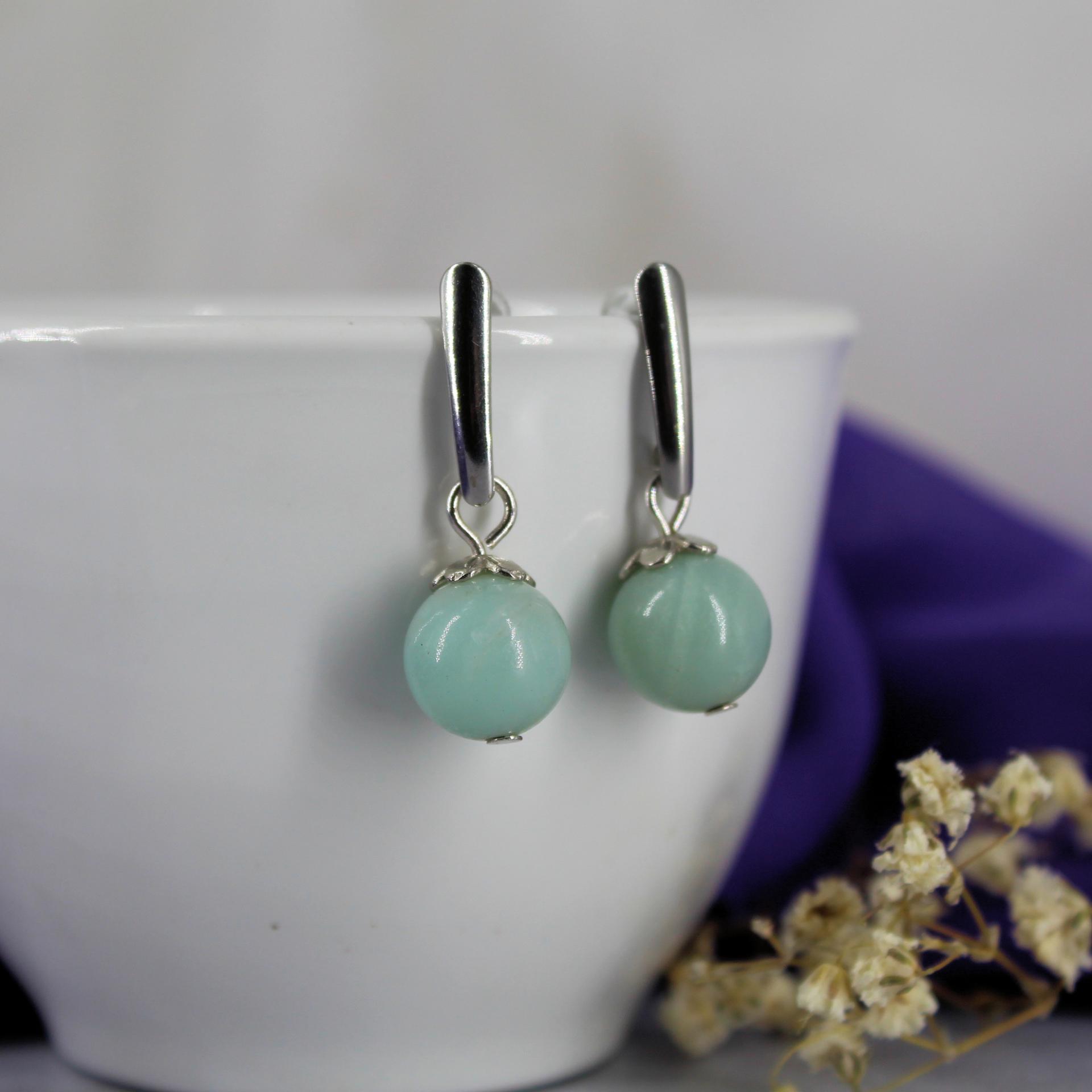 Boucles d'oreilles amazonite naturelle pendante et argent | Murmures d'une charmeuse