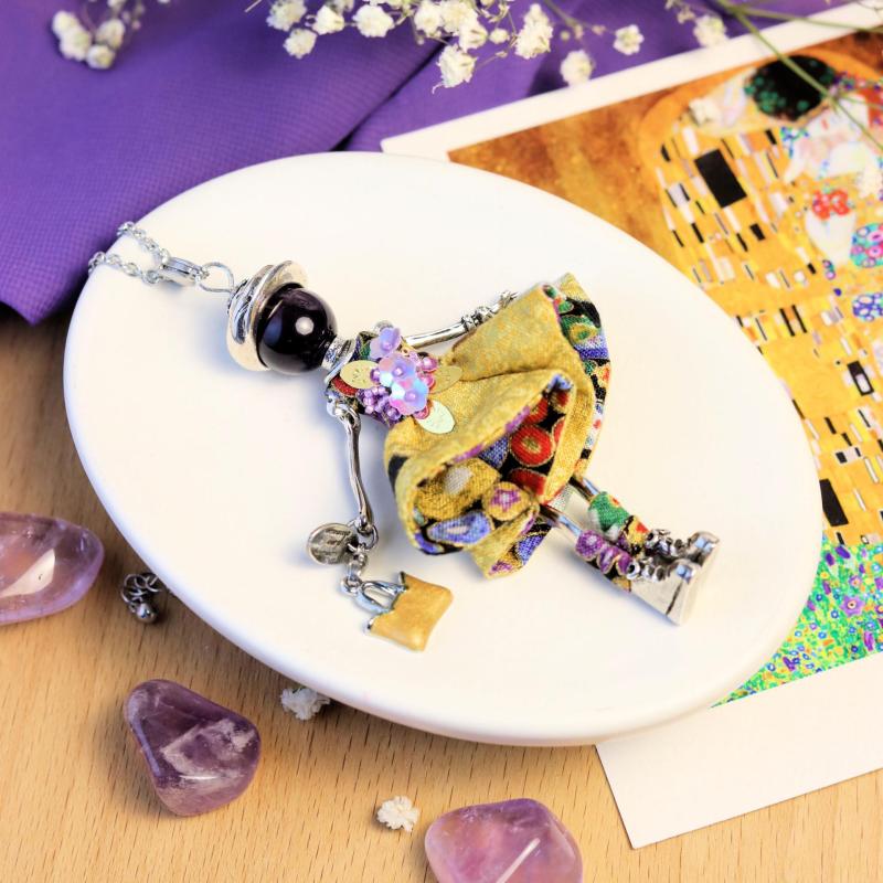 pendentif améthyste naturelle poupée artisanale française-Murmures d'une charmeuse