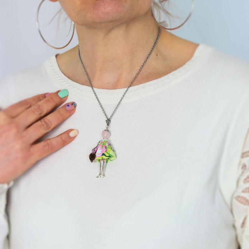 Collier poupée artisanale 100 % bijou femme en quartz rose Made in France - Murmures d'une charmeuse